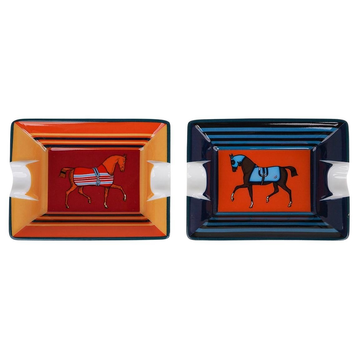 Hermes Rocabar a Cheval Mini Ashtray Set of Two Porcelain For Sale