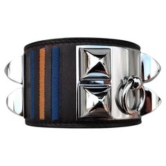 Hermès Rocabar Ebene Leather Palladium CDC Collier de Chien Bracelet Cuff