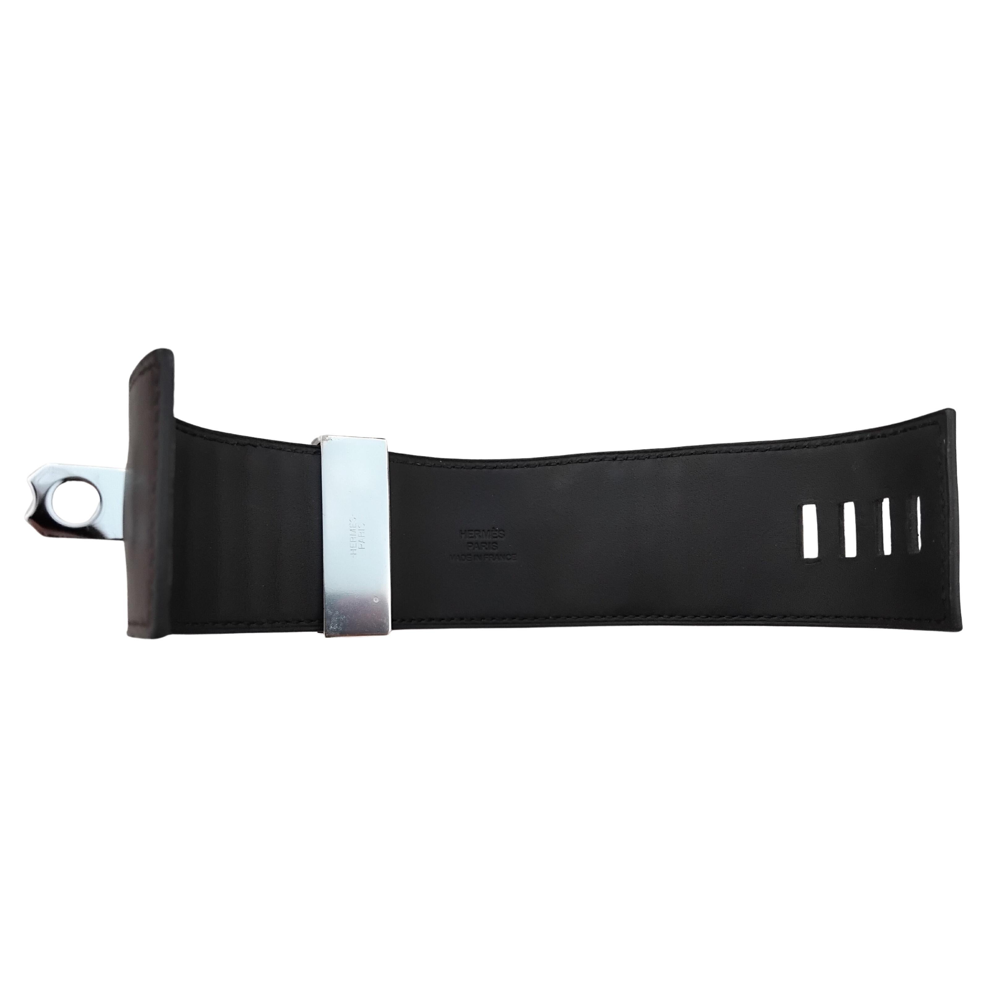 Hermès Rocabar Ebène Cuir Palladium CDC Collier de Chien Bracelet Manchette Unisexe en vente