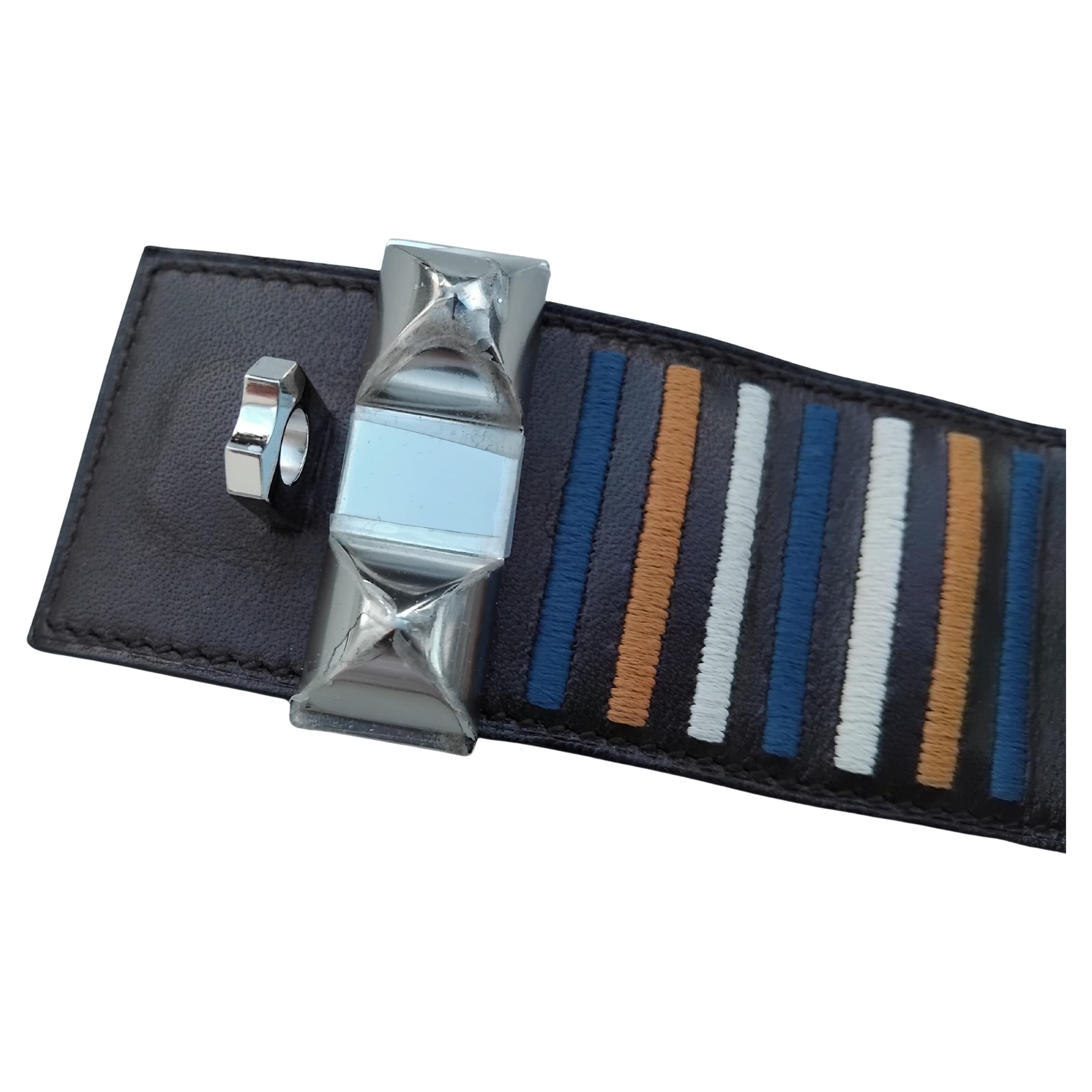 Hermès Rocabar Ebène Cuir Palladium CDC Collier de Chien Bracelet Manchette en vente 4