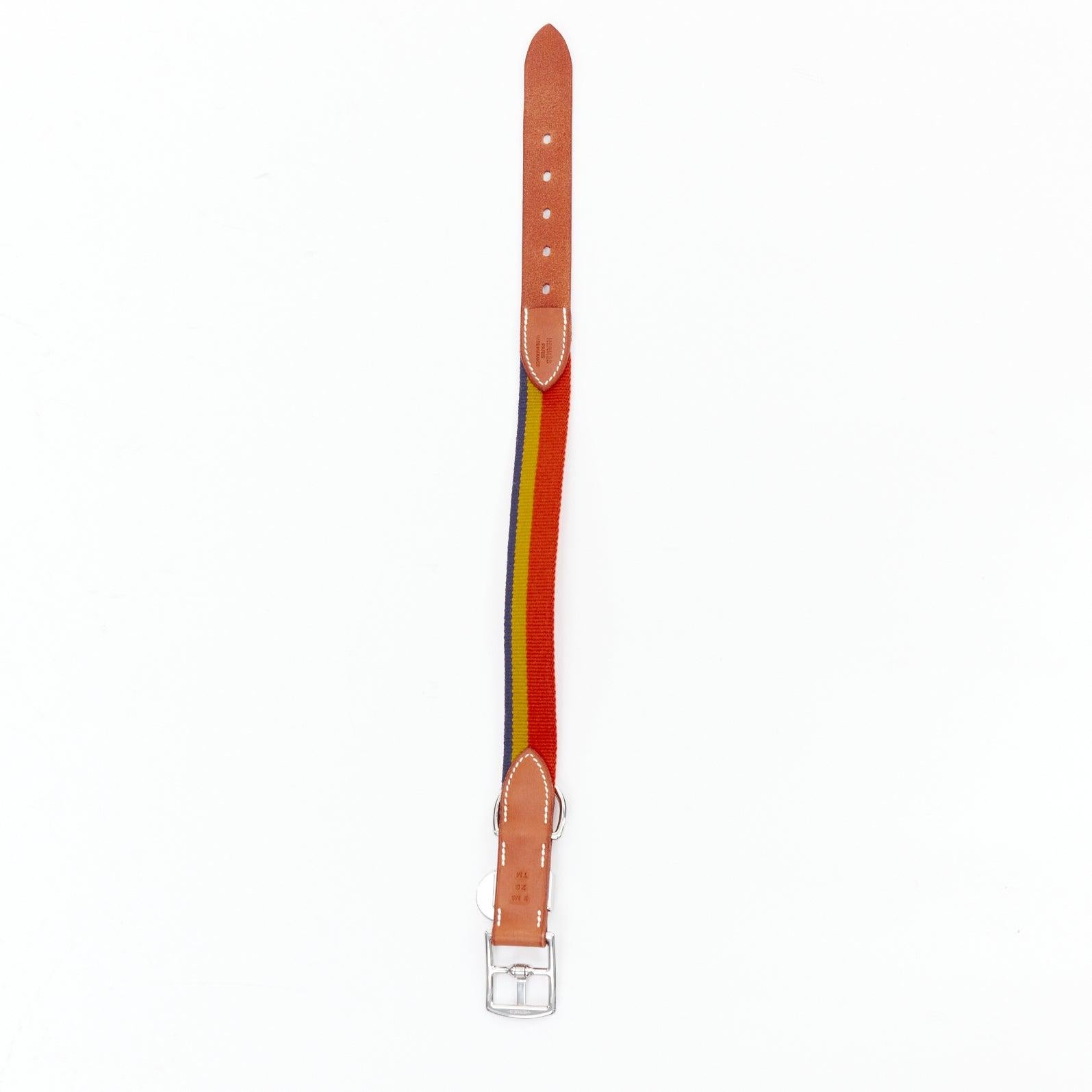 HERMES Rocabar III Dog Collar brown leather PHW logo rainbow In Excellent Condition For Sale In Hong Kong, NT