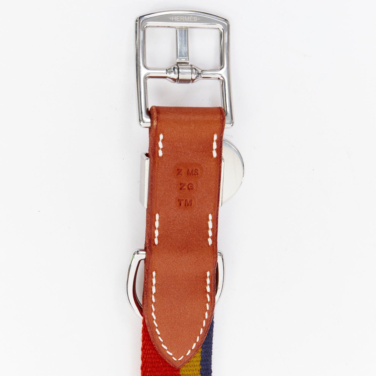 Women's HERMES Rocabar III Dog Collar brown leather PHW logo rainbow For Sale