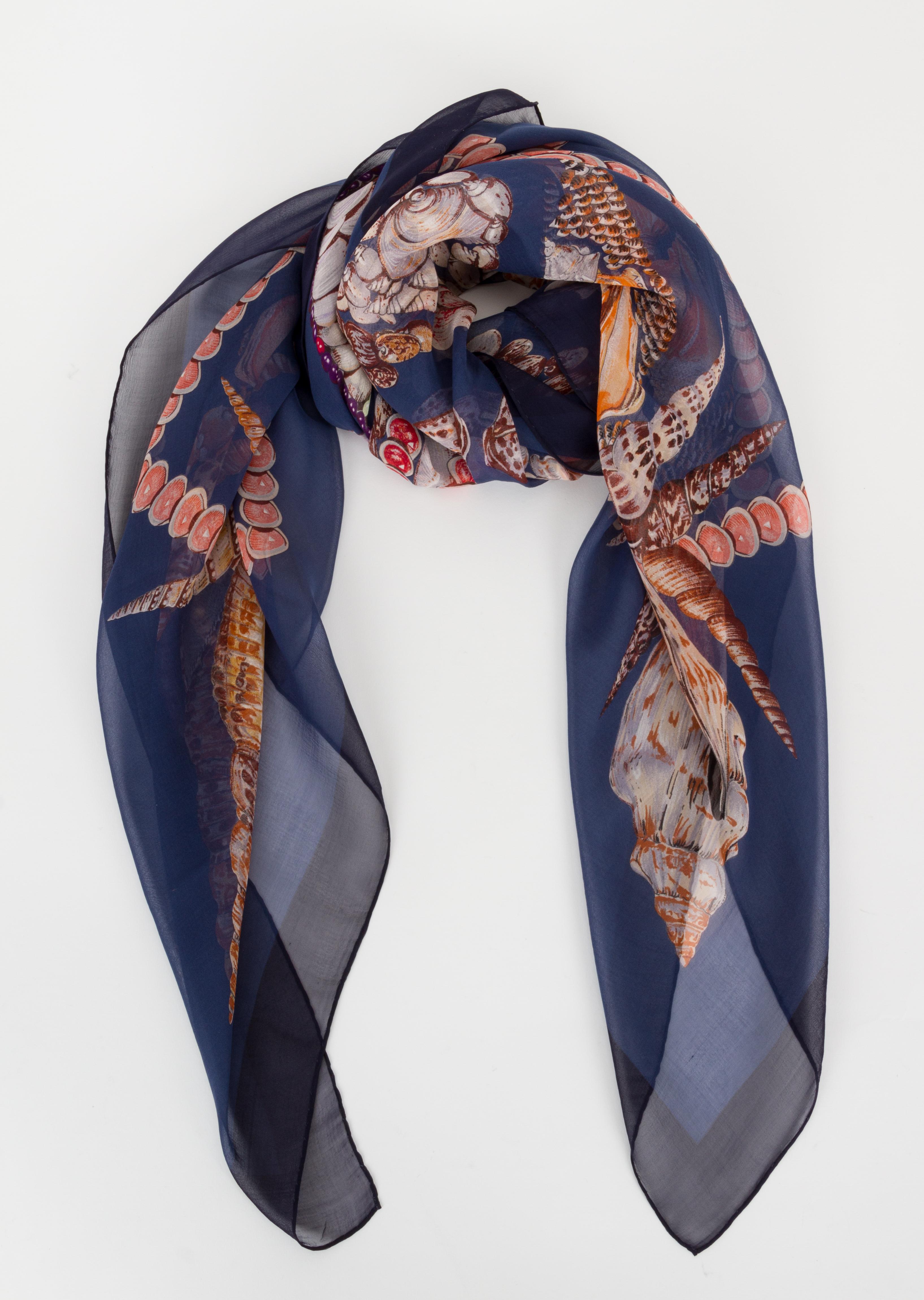 Hermes Rocaille Blue Silk Chiffon Oversize Shawl Scarf In Excellent Condition In West Hollywood, CA