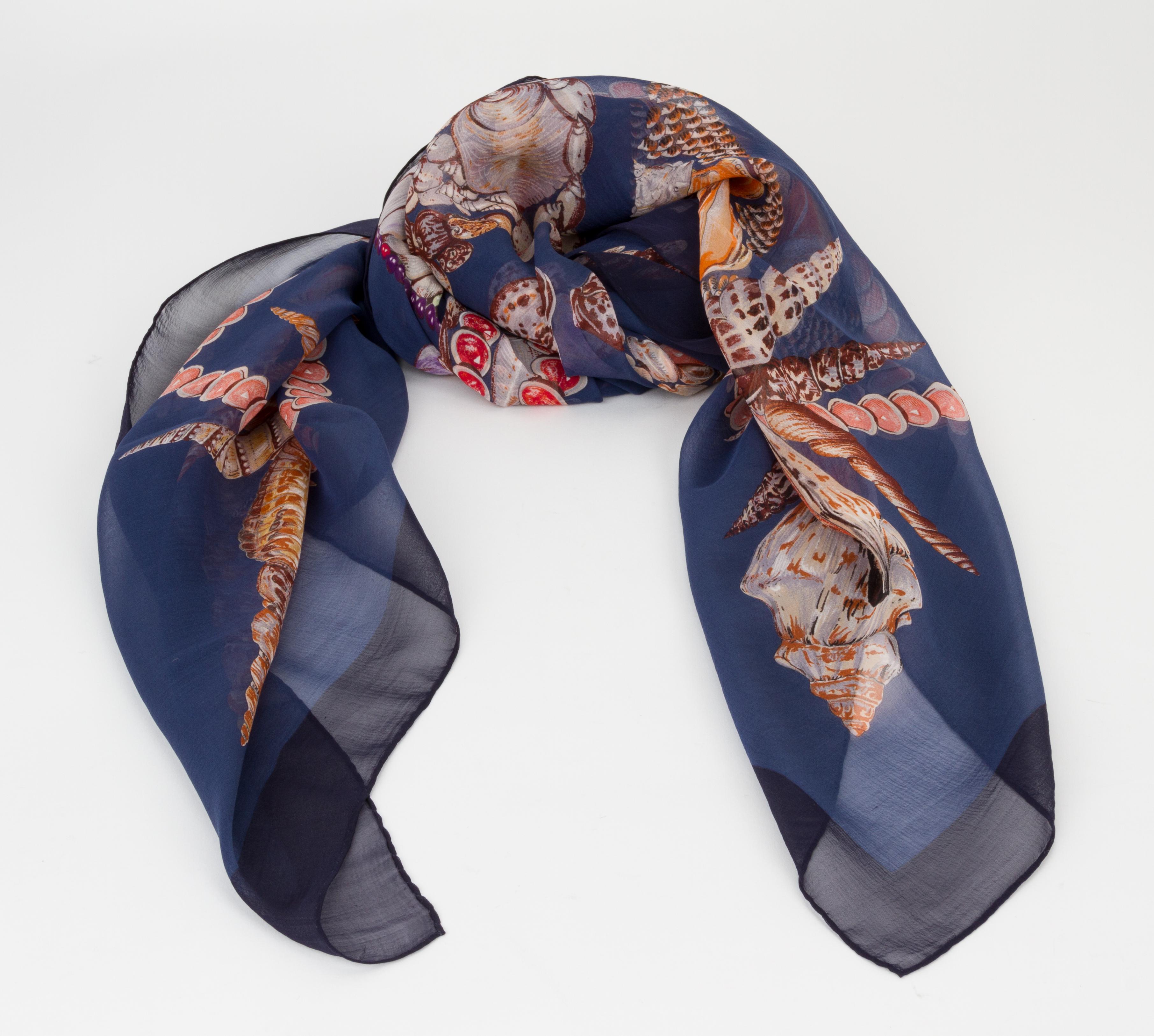 Women's Hermes Rocaille Blue Silk Chiffon Oversize Shawl Scarf
