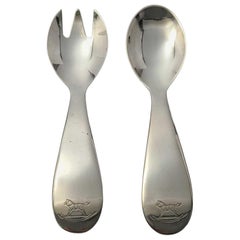 Hermes Rockinghorse Sterling Silver Child Fork and Spoon Feeding Set