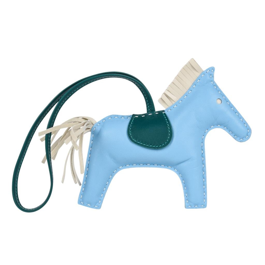 Hermes Rodeo Bag Charm MM Blue Celeste Malachite Craie Horse In New Condition For Sale In Miami, FL