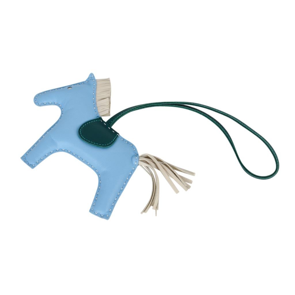 Women's Hermes Rodeo Bag Charm MM Blue Celeste Malachite Craie Horse For Sale