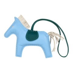 Hermes Rodeo Bag Charm MM Blue Celeste Malachite Craie Horse
