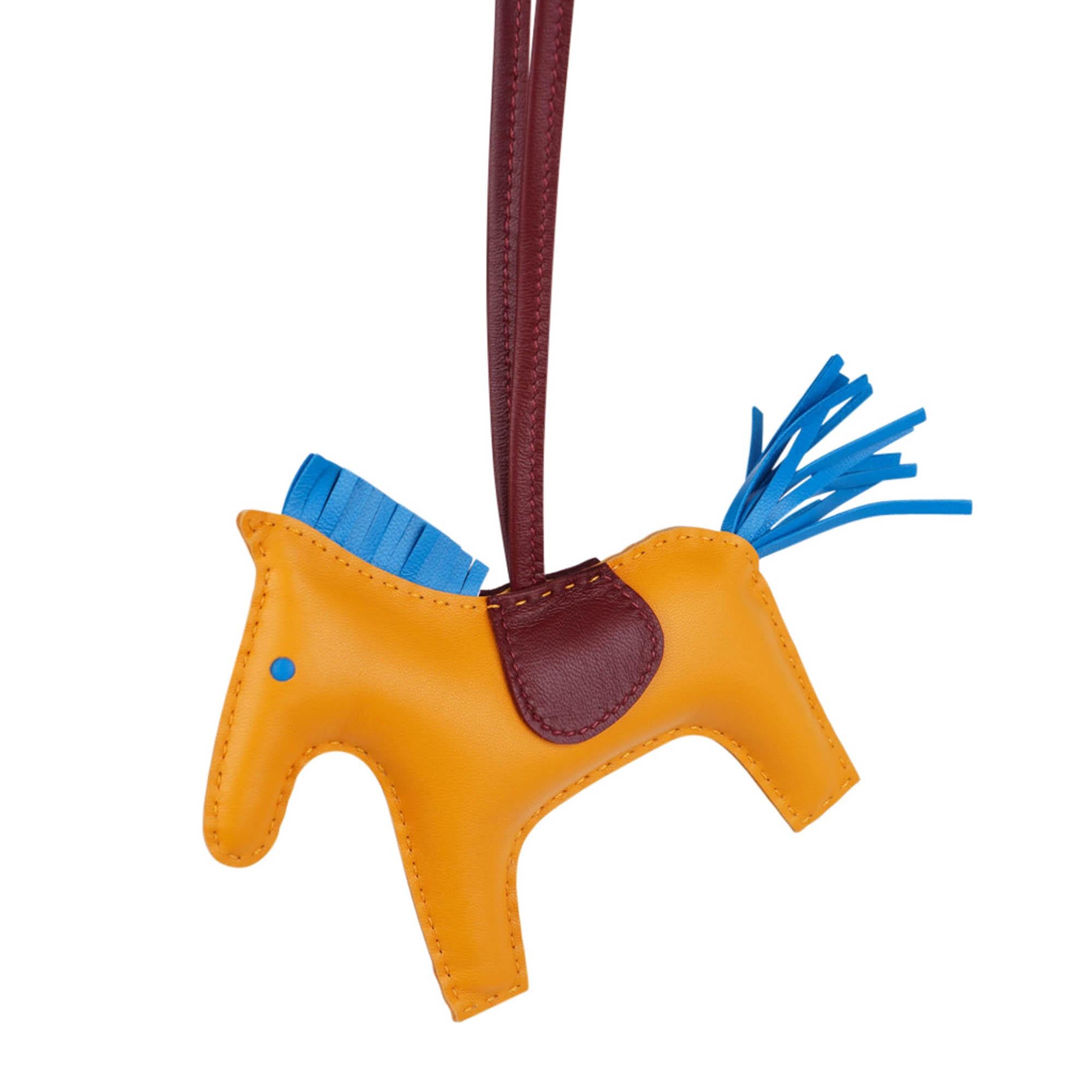 Arancia Hermes Rodeo Bag Charm MM Jaune D'Or Blue Zanzibar Rouge H. H. in vendita