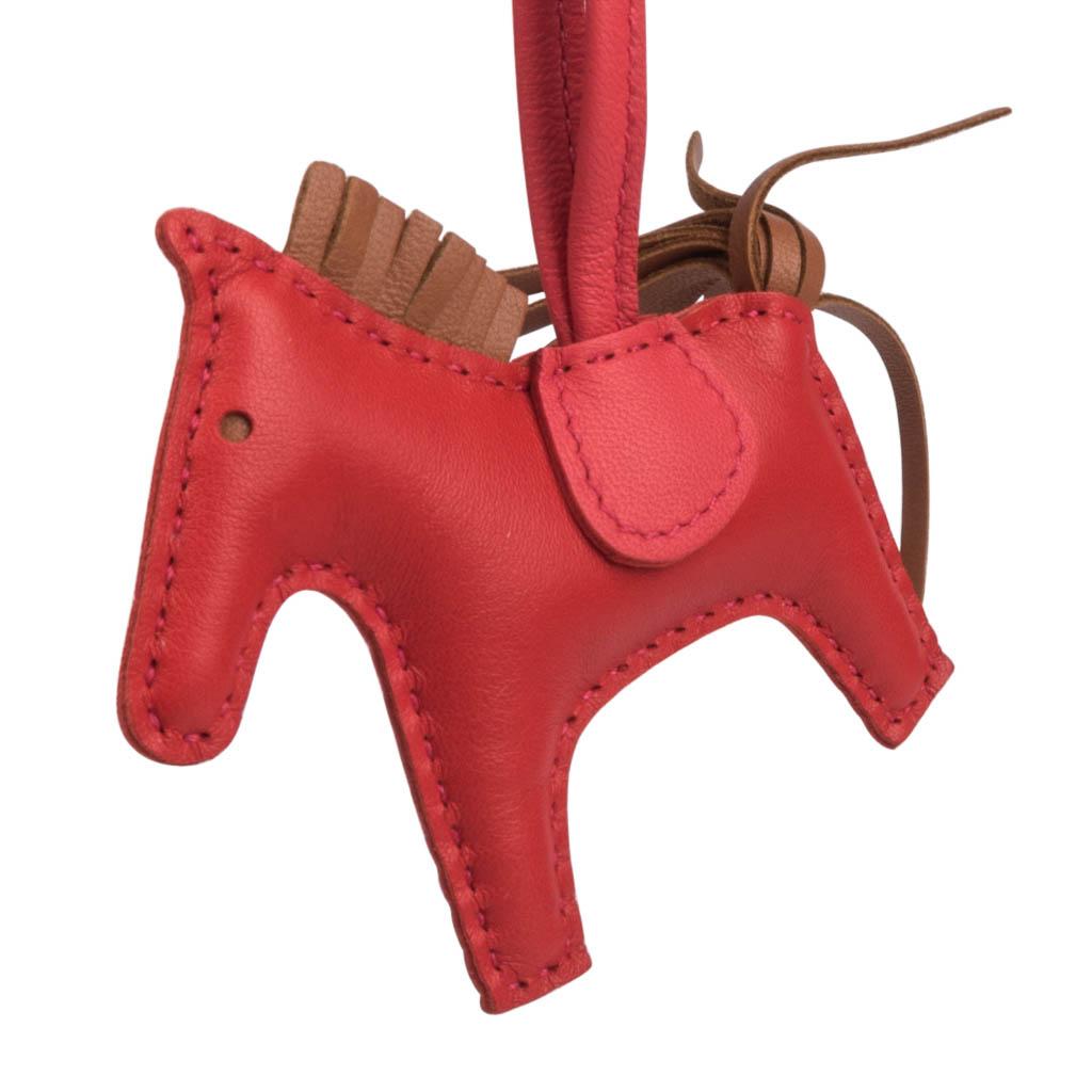 Red Hermes Rodeo Bag Charm Rouge Indienne Bouganvillea Gold PM For Sale