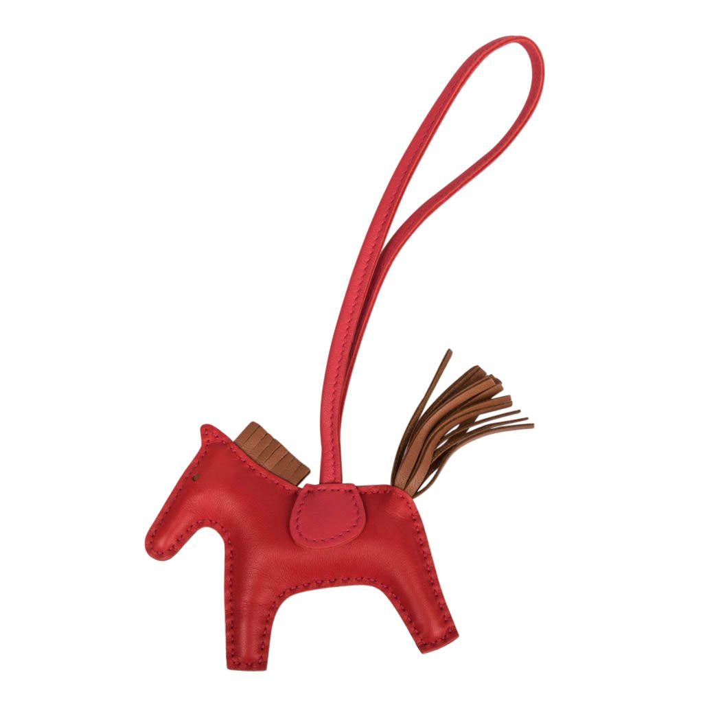 Hermes Rodeo Bag Charm Rouge Indienne Bouganvillea Gold PM For Sale