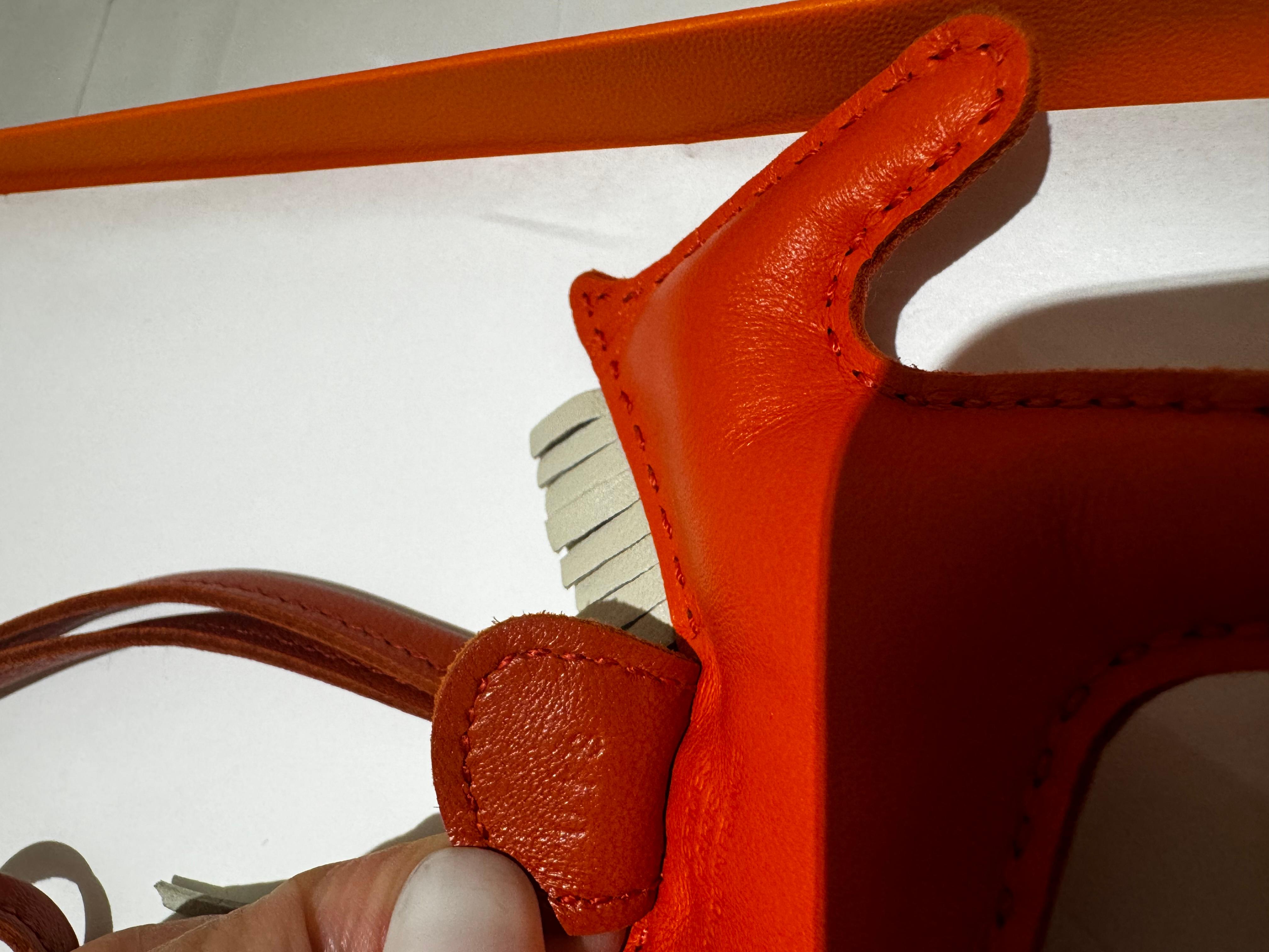 Red Hermes Rodeo Horse Bag Charm PM in Orange For Sale