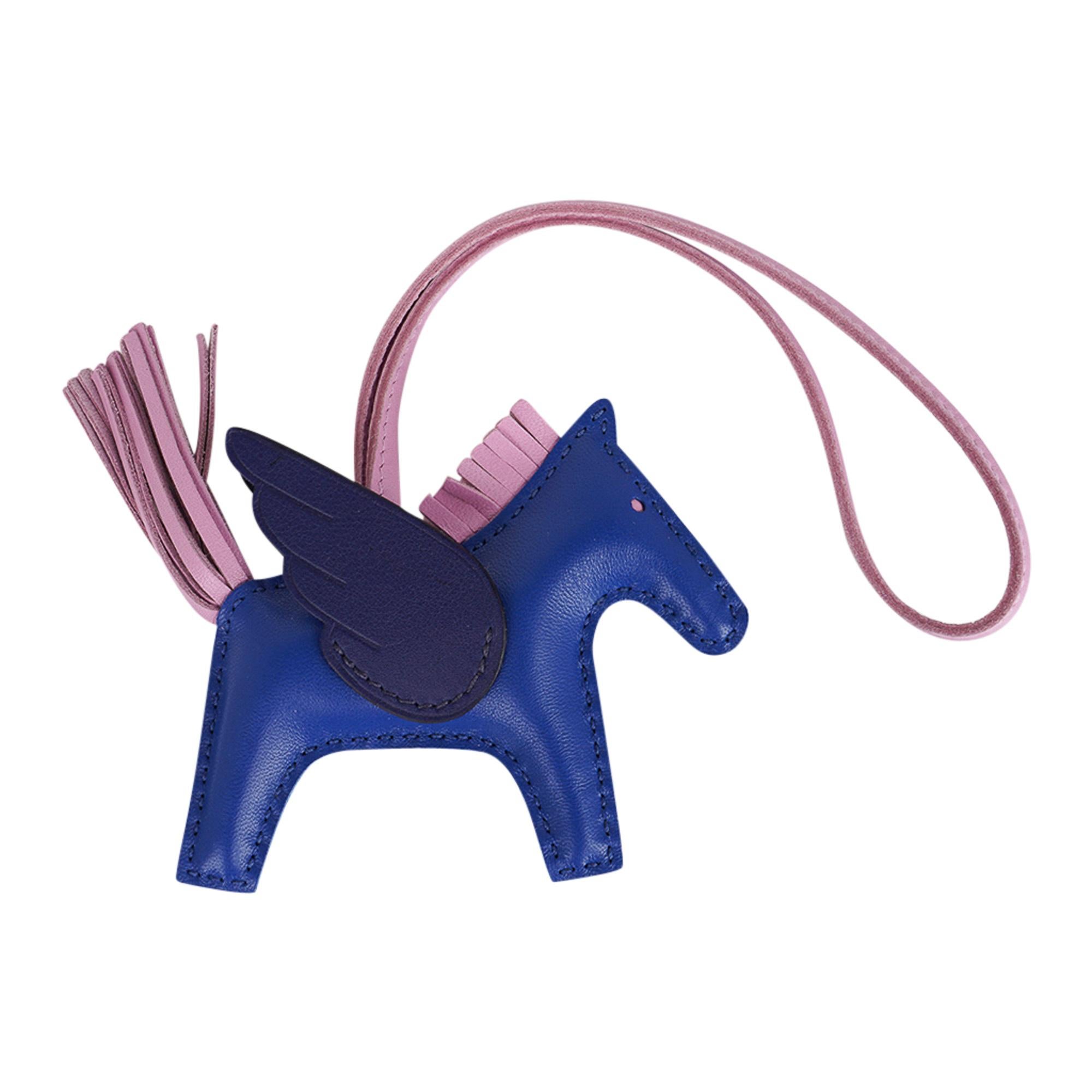 Women's or Men's Hermes Rodeo MM Pegase Bag Charm Blue de France Mauve Sylvestre Blue Saphhire
