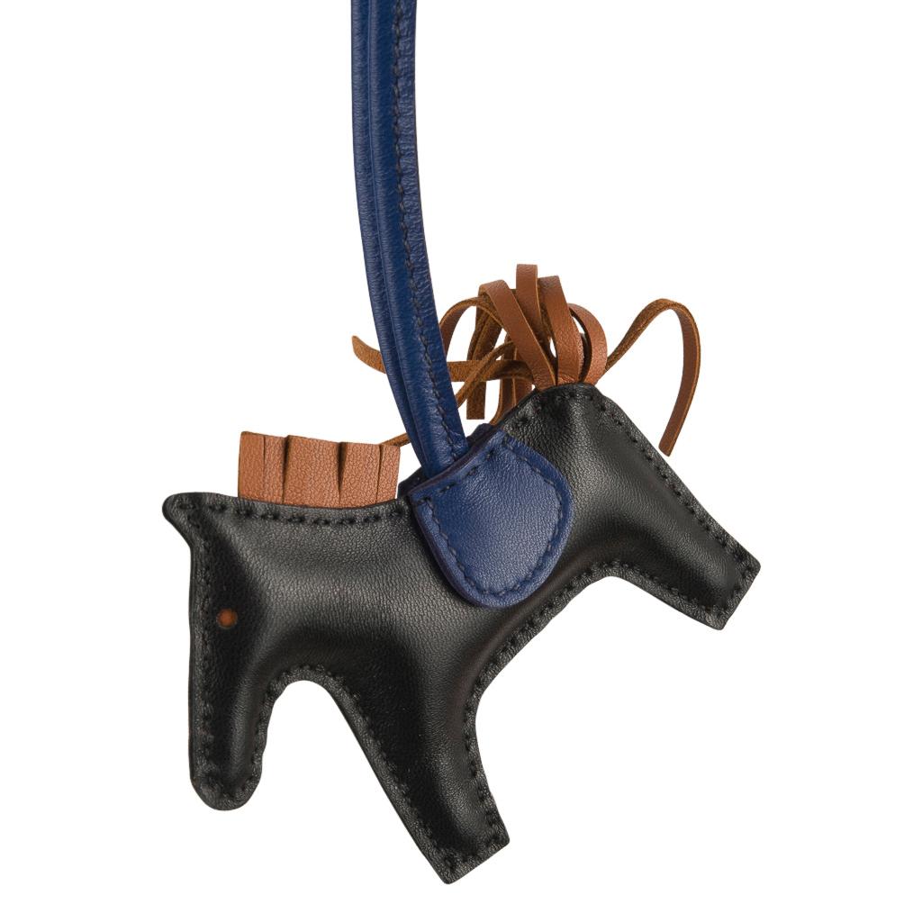 Hermes Rodeo PM Bag Charm Black / Blue Sapphire / Gold For Sale 2