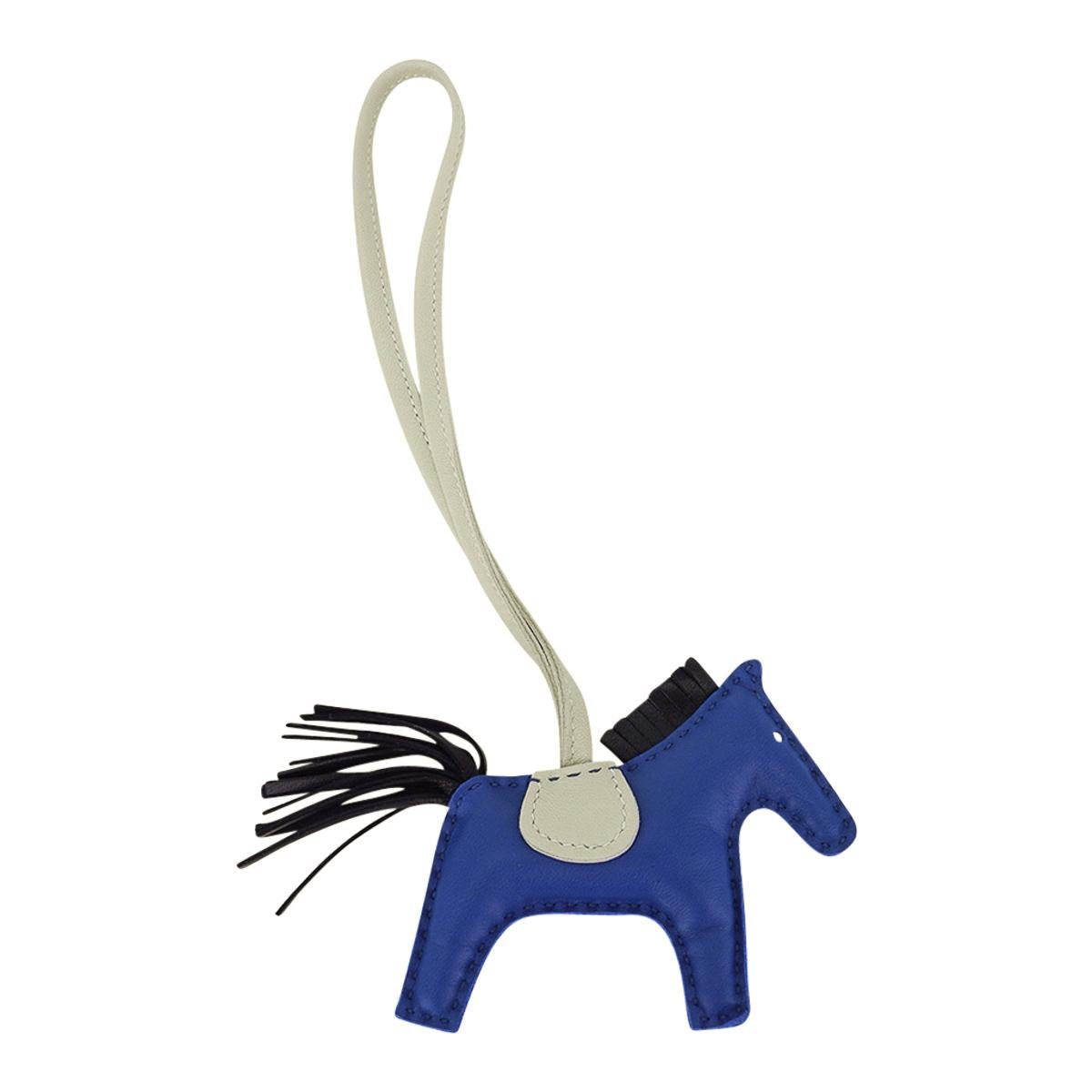 Hermes Rodeo PM Bag Charm Blue de France Craie and Noir For Sale 1