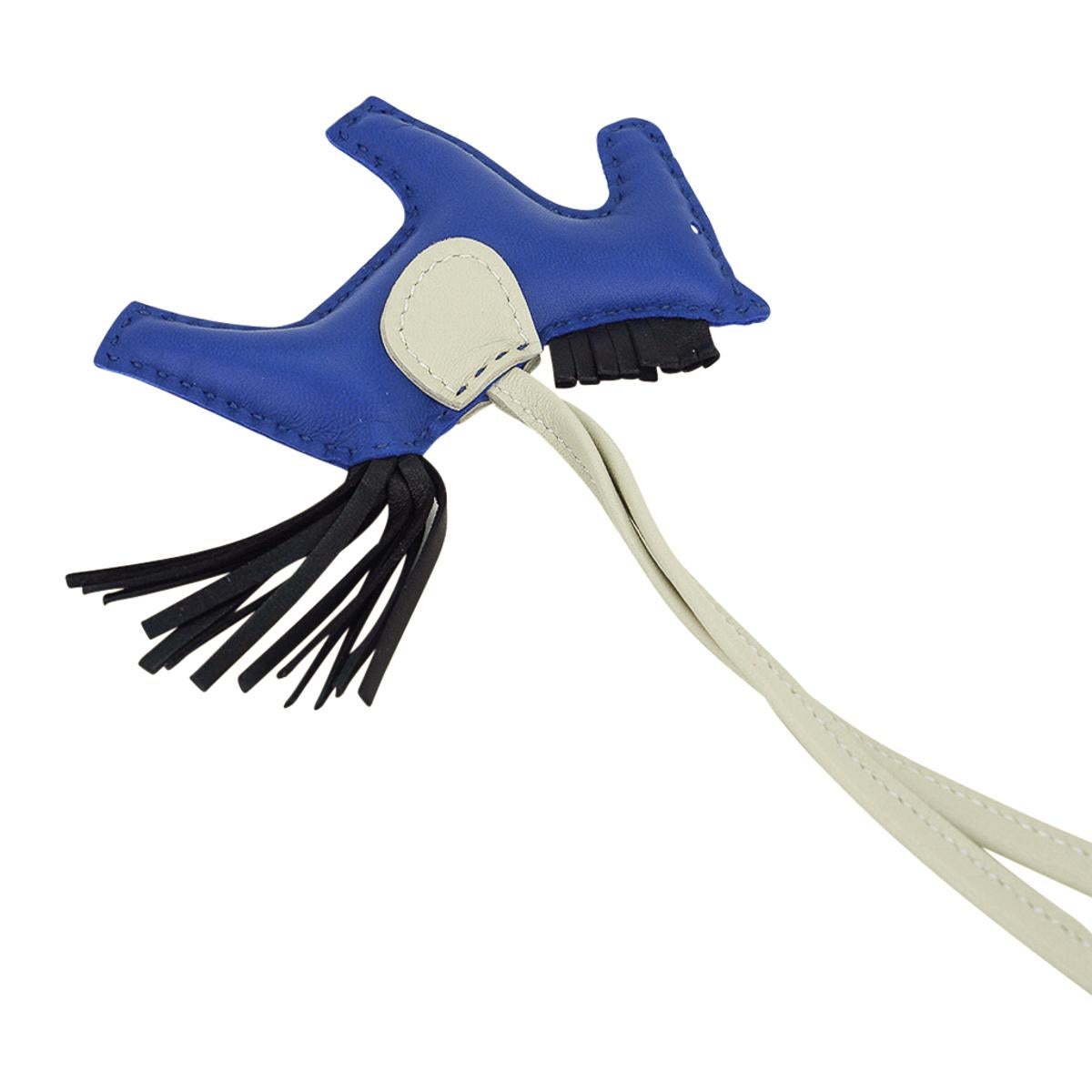 Hermes Rodeo PM Bag Charm Blue de France Craie and Noir For Sale 4