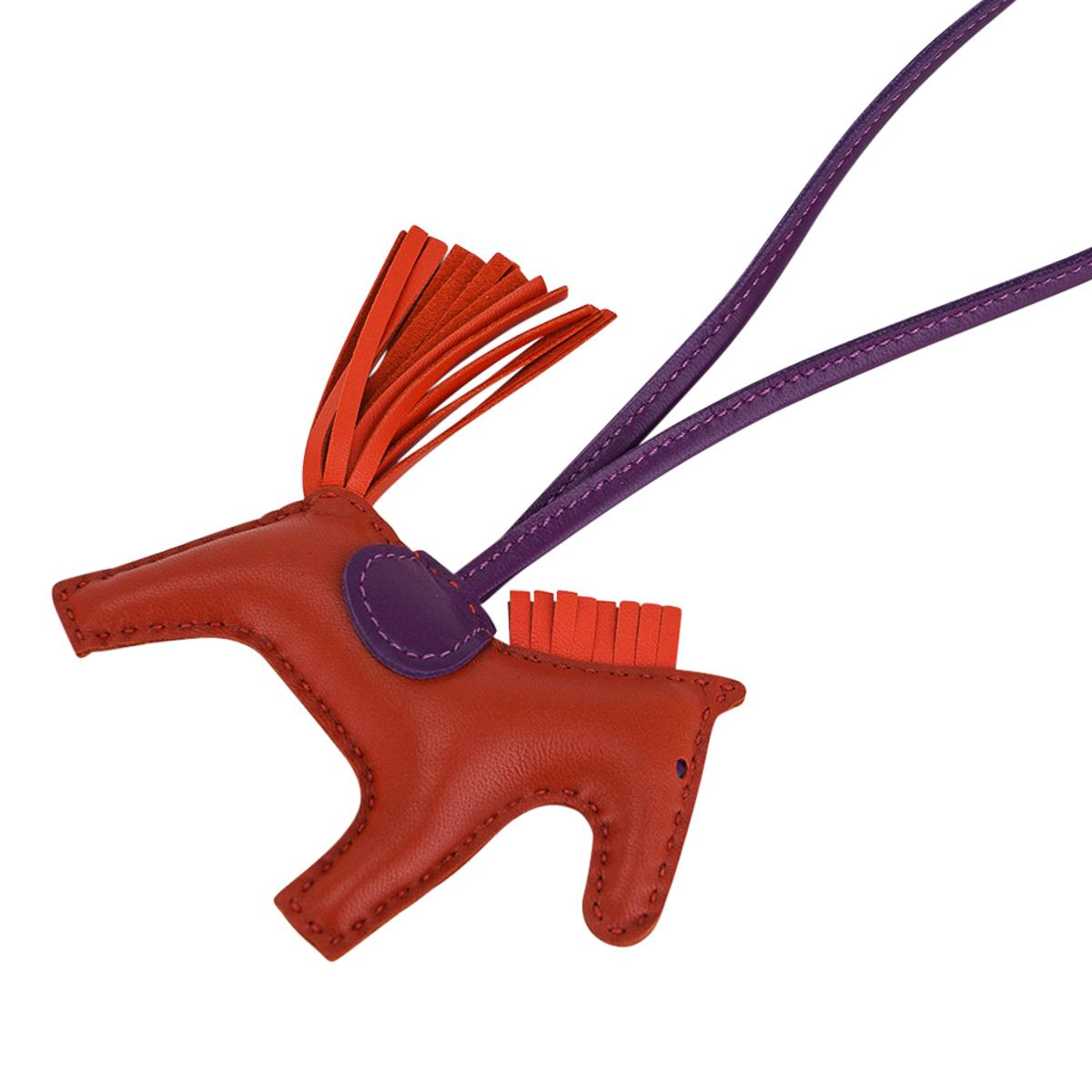 Hermes Rodeo PM Bag Charm Cornaline / Orange Poppy / Violet For Sale 3