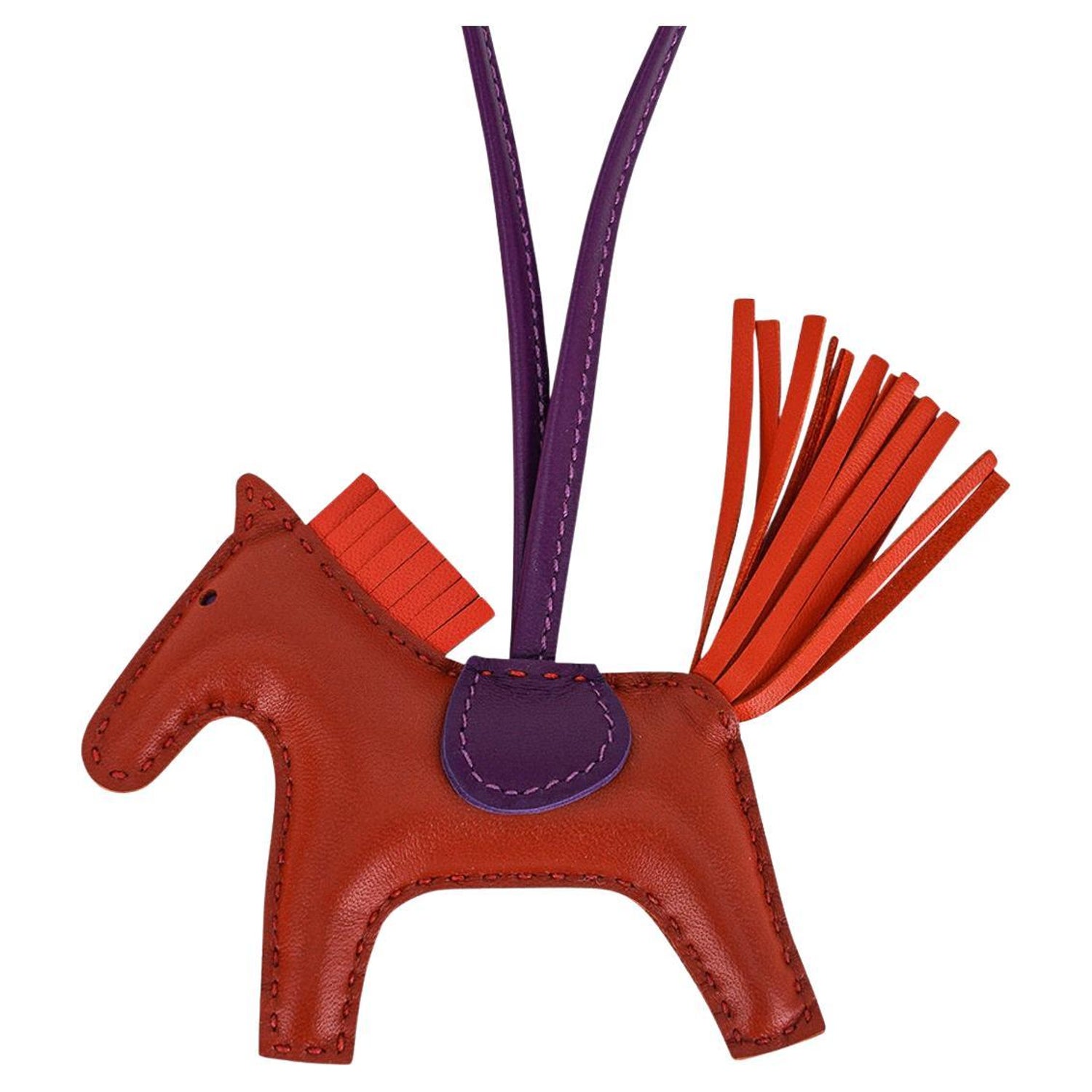 Hermes Orange Poppy/Craie/Terre Battue Grigri Horse Rodeo Bag Charm PM
