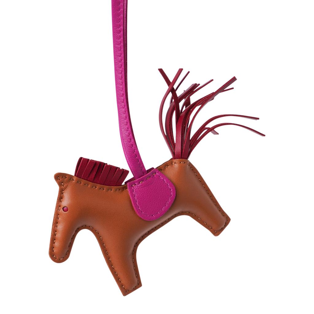 Red Hermes Rodeo PM Bag Charm Gold / Rose Pourpe / Rubis