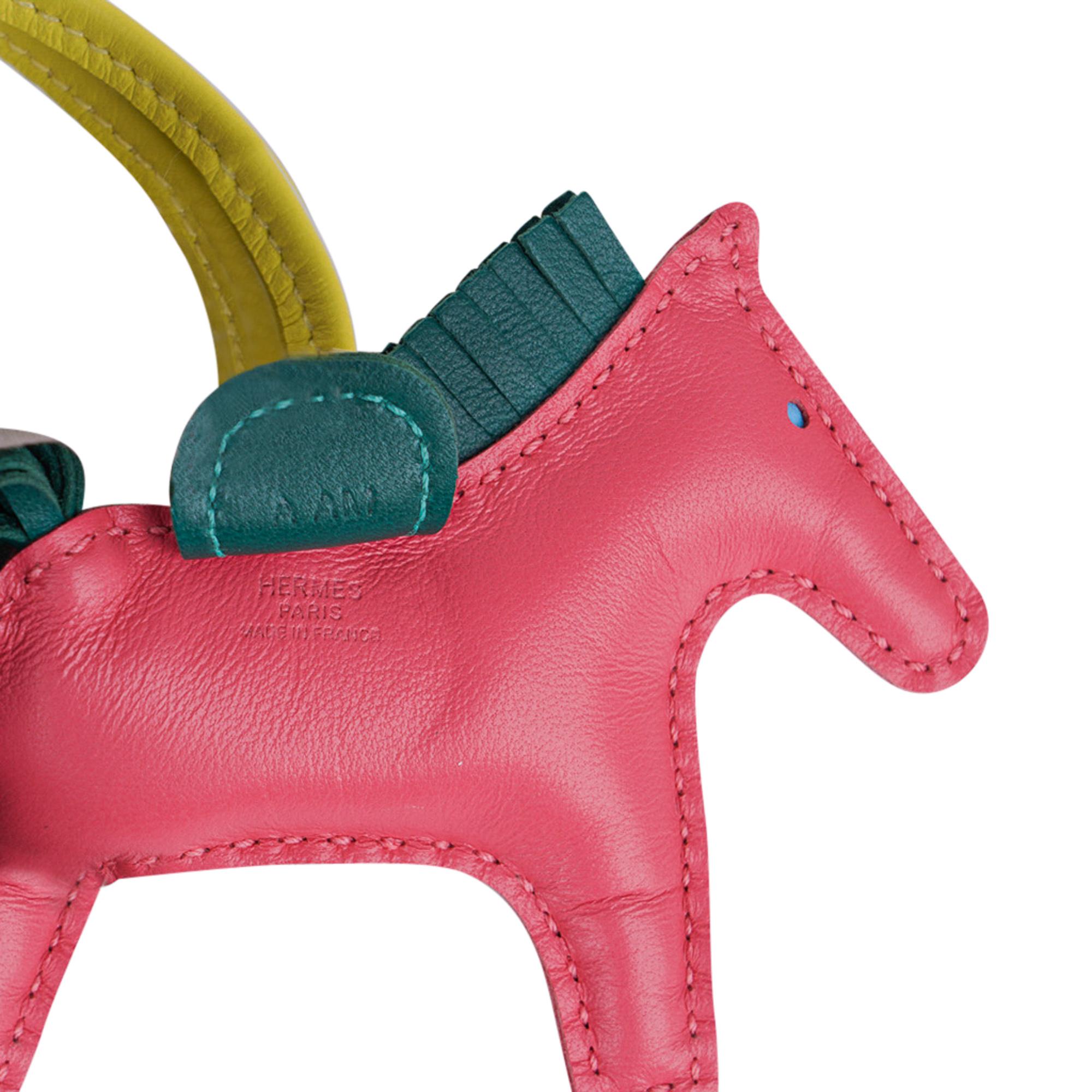 Hermes Rodeo PM Bag Charm Rose Azalee/  Malachite / Lime In New Condition For Sale In Miami, FL