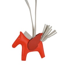 Hermes Rodeo PM Pegase Bag Charm Orange Poppy / Craie / Terre Battue