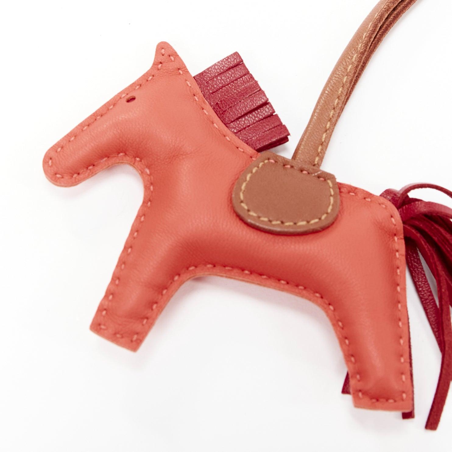 HERMES Rodeo PM red leather brown trim fringed tail horse bag charm In Good Condition For Sale In Hong Kong, NT