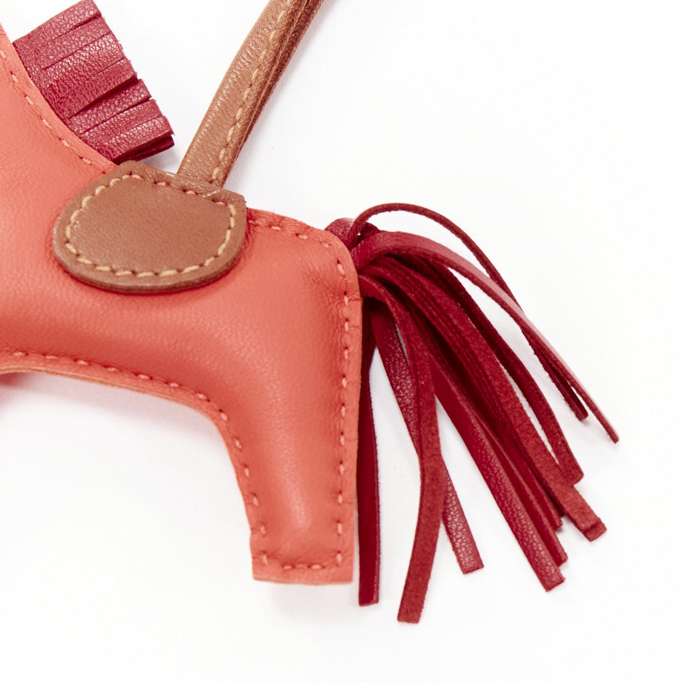 Women's HERMES Rodeo PM red leather brown trim fringed tail horse bag charm For Sale