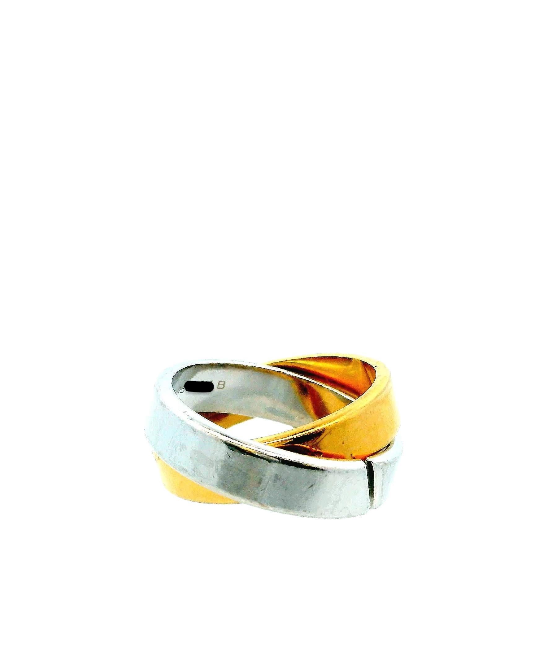 Hermes Rolling 18k Yellow & White Gold 2 plate Ring W/Box In Excellent Condition For Sale In Great Neck Plaza, NY