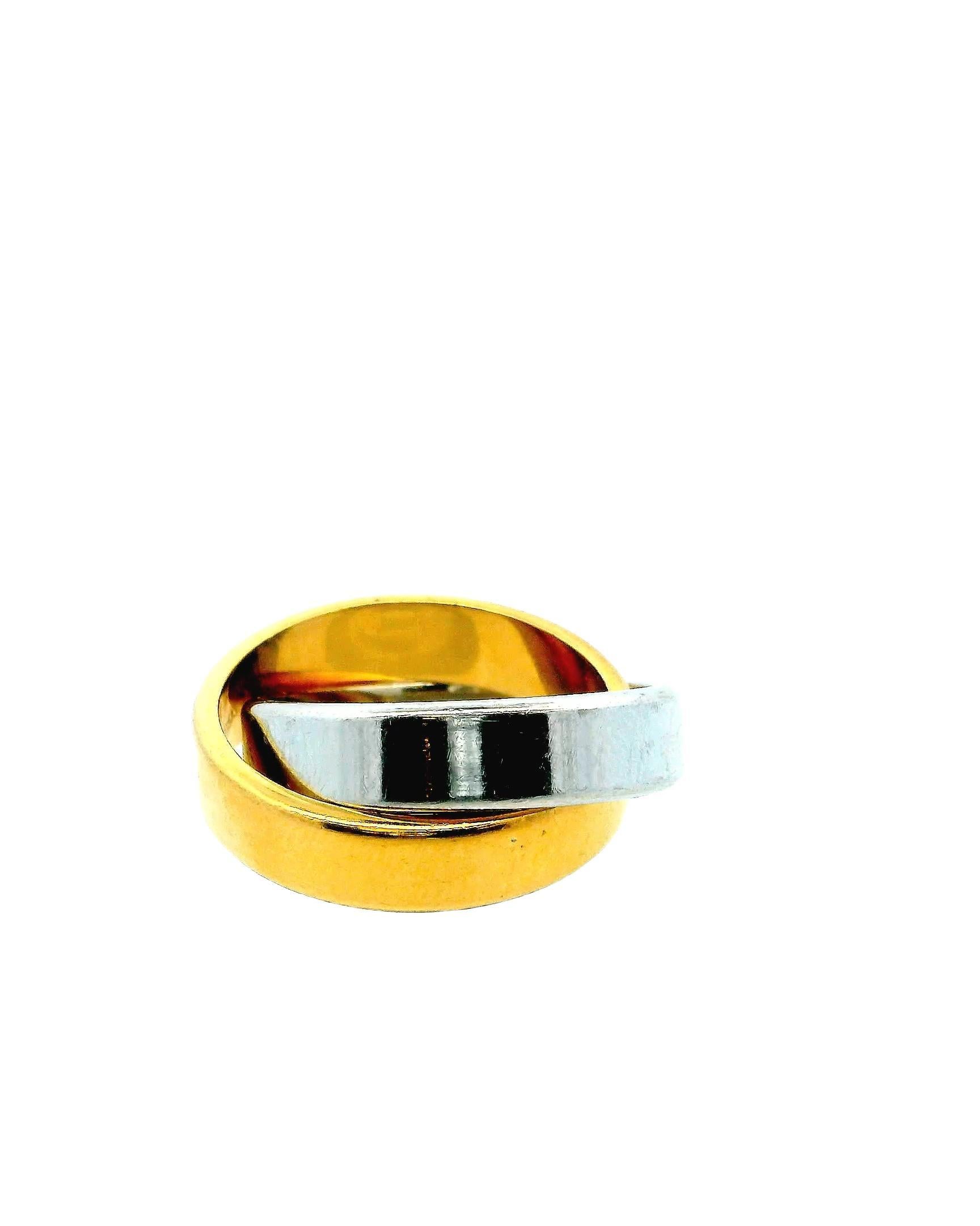 Women's or Men's Hermes Rolling 18k Yellow & White Gold 2 plate Ring W/Box For Sale