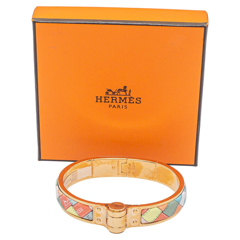 Contemporary Hermès Romantique Bolduc au Carré Enamel Hinged Bracelet GM