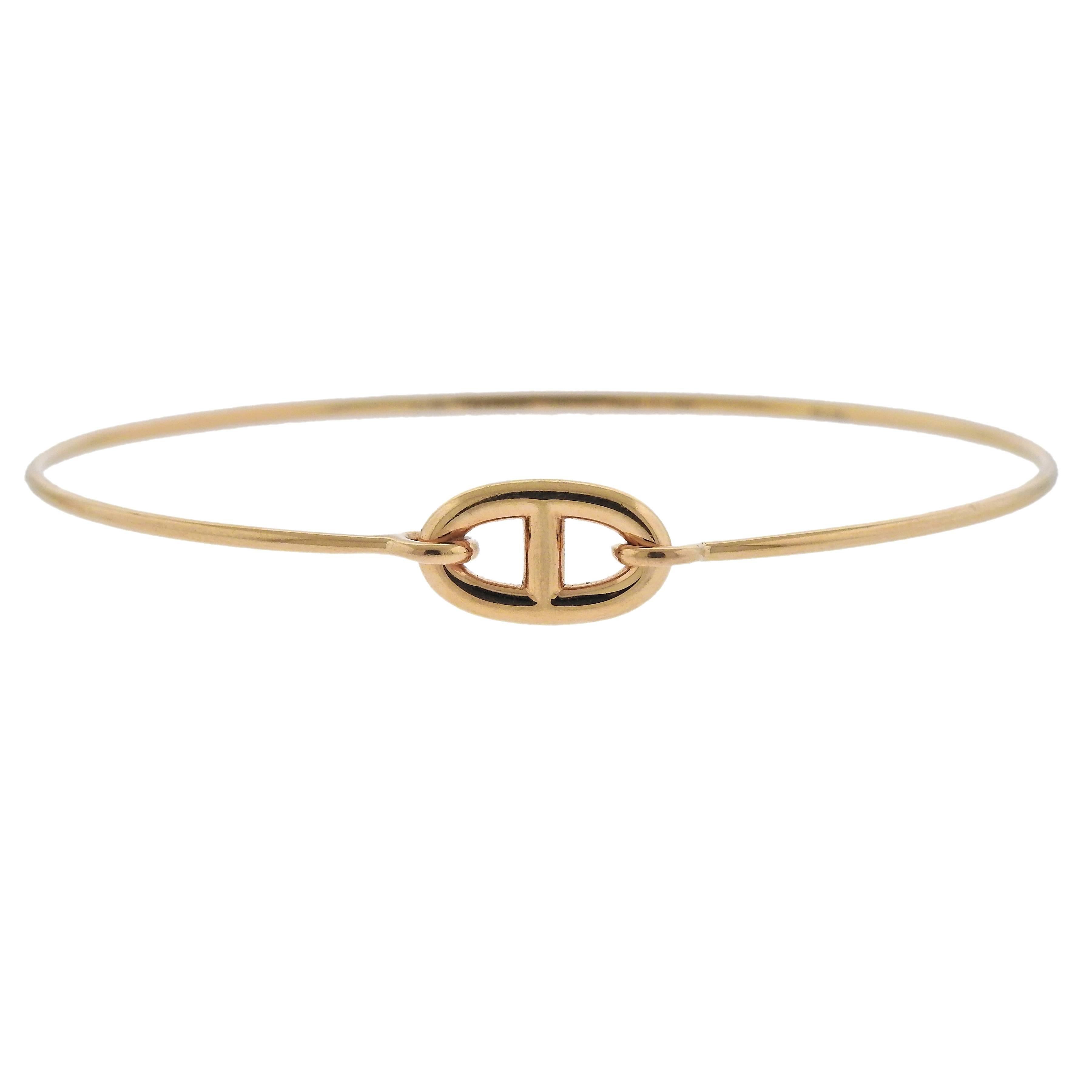 Hermes Ronde H Chaine Ancre Small Gold Bangle Bracelet