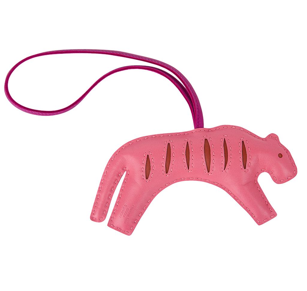 Pink Hermes Rooroo Tiger Bag Charm Rose Azalee / Pain d'Epice / Rose Pourpre For Sale