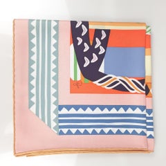 Hermes Rose / Abricot / Blue Carré 90 Fantaisie d'Etriers
