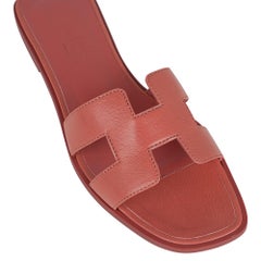 Hermes Rose Aube Oran Sandal Flat Slide Shoes 37.5