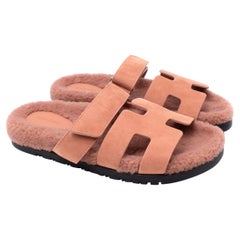 Hermes Rose Aube Shearling Chypre Sandal - Sold Out - Us size 10