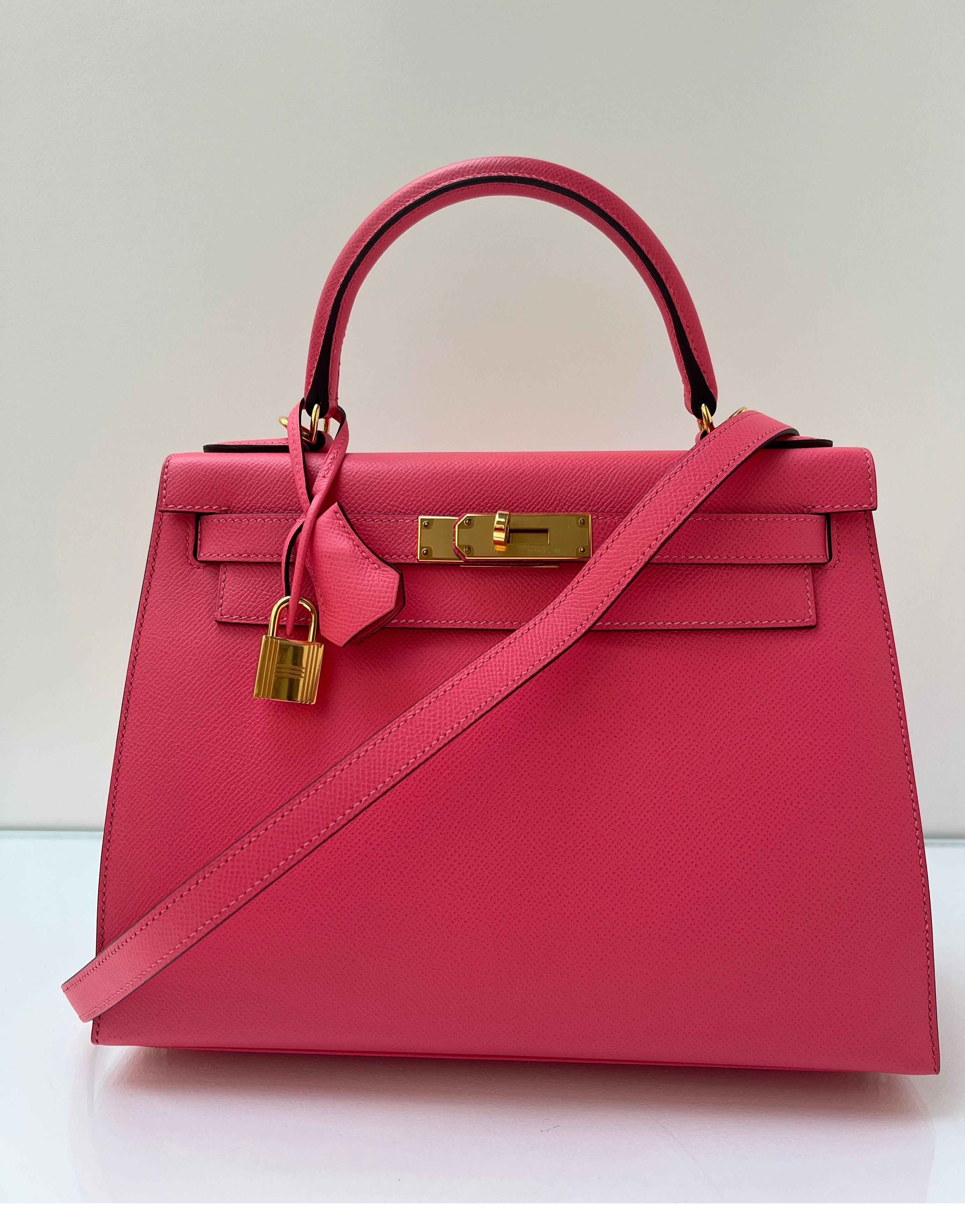 Hermes Rose Azalea Kelly Sellier 28 Bag 12