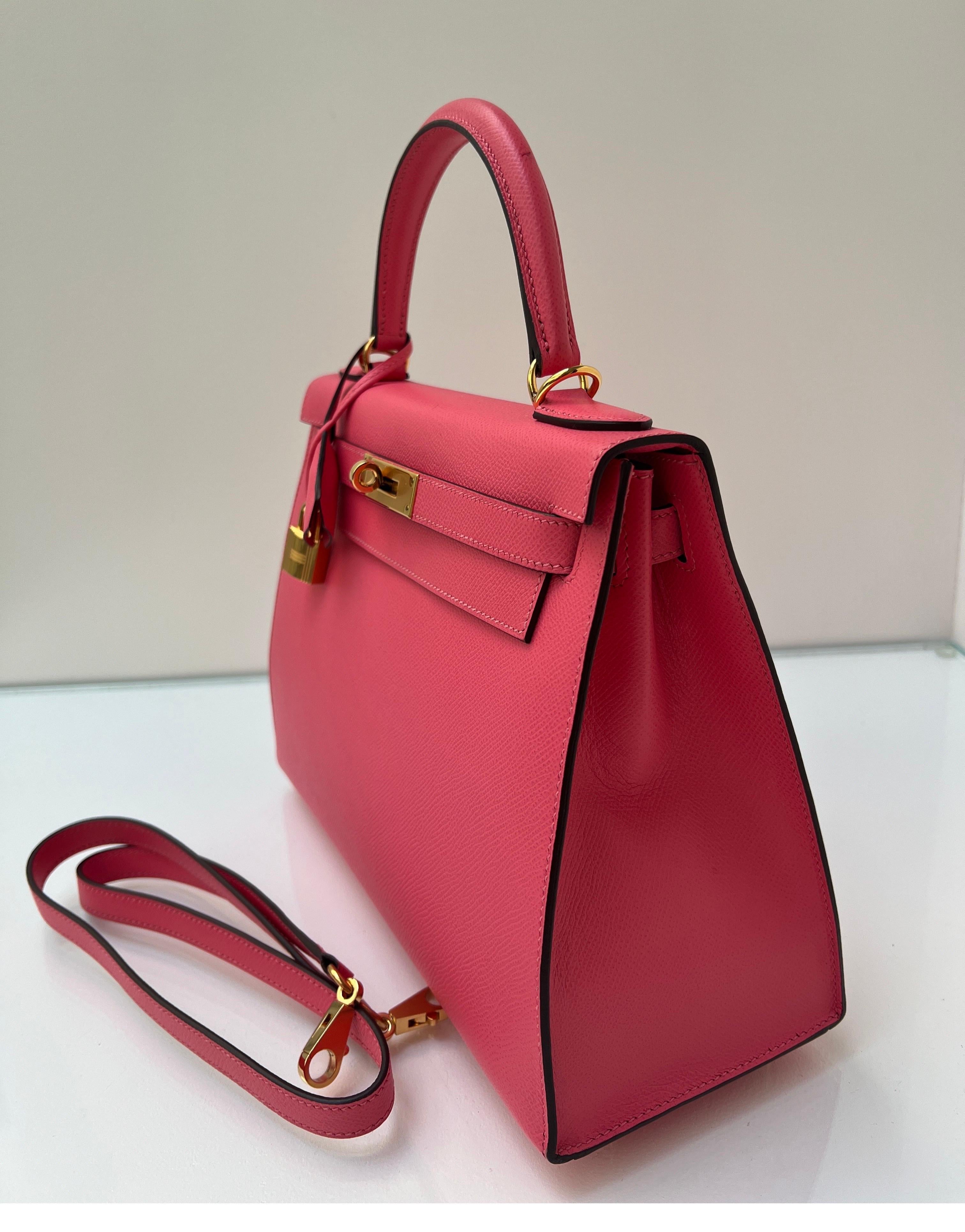 Hermes Rose Azalea Kelly Sellier 28 Bag 14