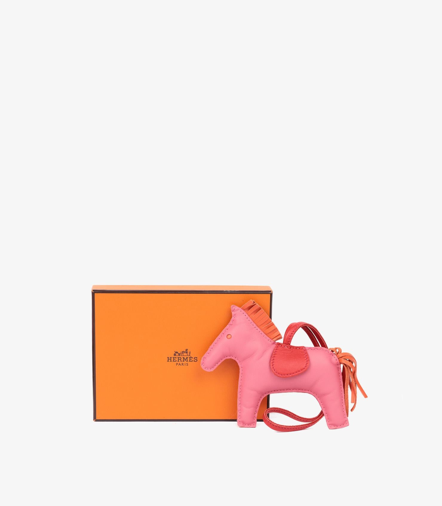 Pink Hermès Rose Azalea, Orange Poppy, Rouge Indien Milo Lambskin Leather Rodeo Charm For Sale