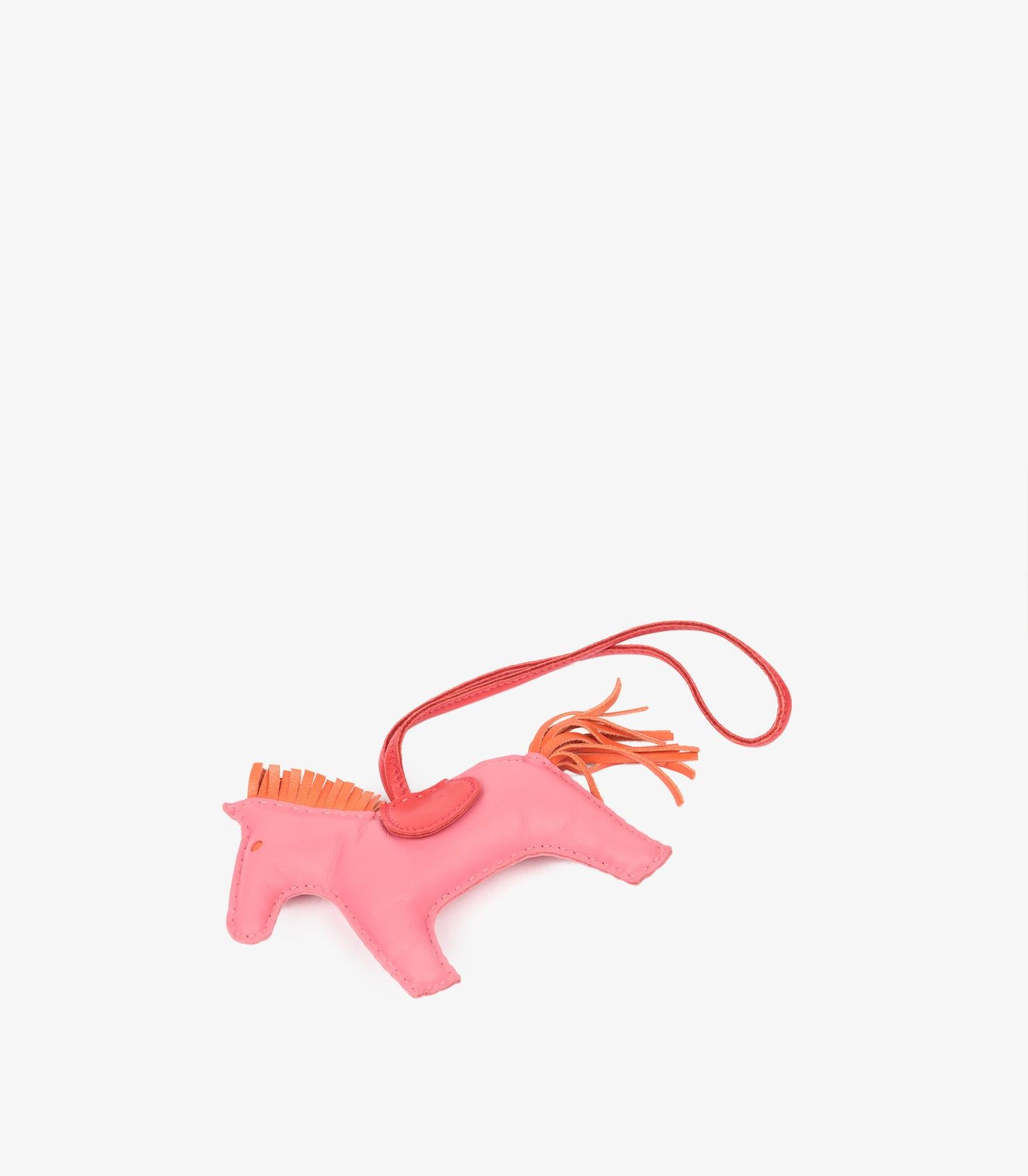 Hermès Rose Azalea, Orange Poppy, Rouge Indien Milo Lambskin Leather Rodeo Charm In Excellent Condition For Sale In Bishop's Stortford, Hertfordshire