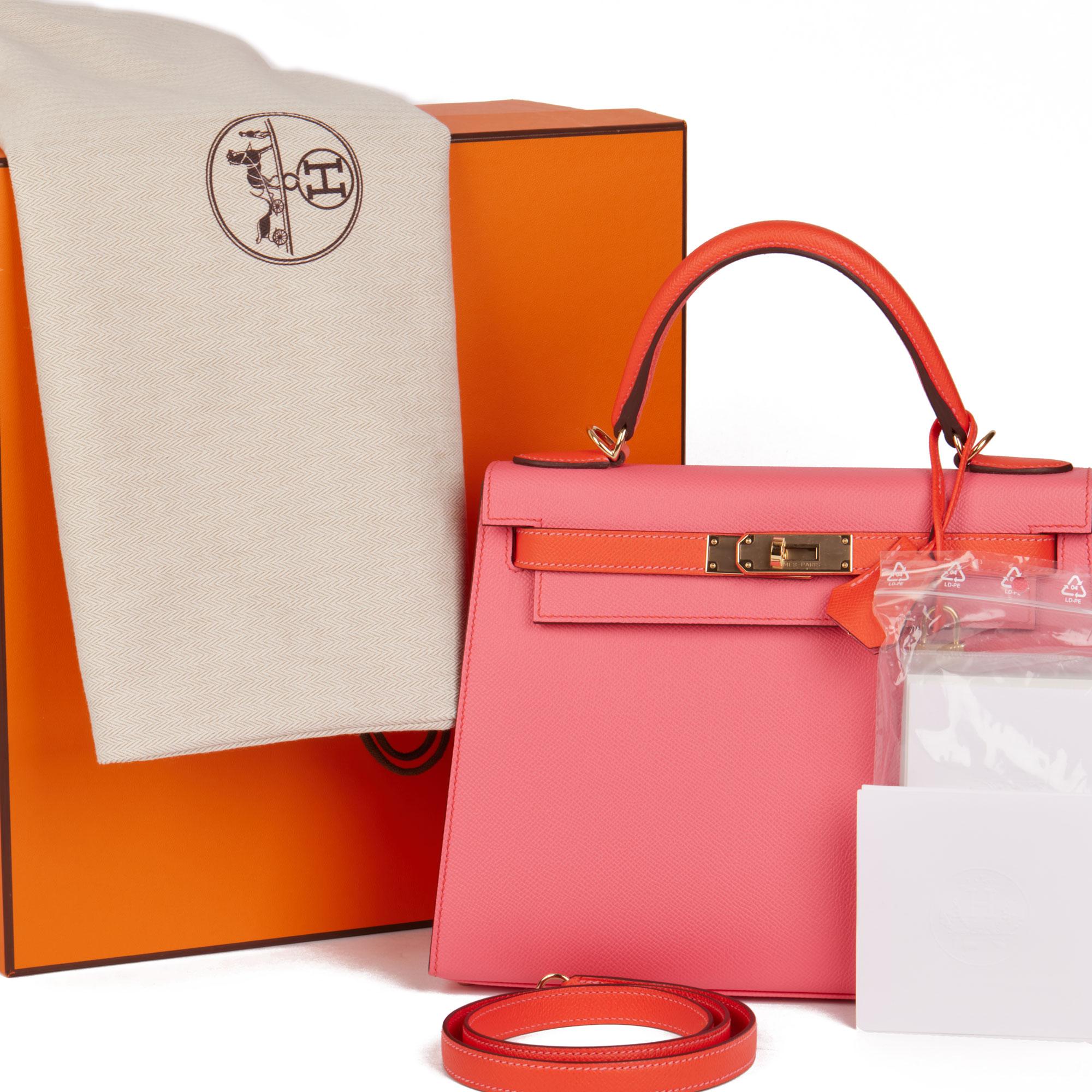HERMÈS Rose Azalea & Rose Jaipur Leather HSS Special Order Kelly 28cm Sellier For Sale 5