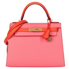 HERMÈS Rose Azalea & Rose Jaipur Leather HSS Special Order Kelly 28cm Sellier