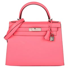 HERMÈS Rose Azalee Epsom Leder Kelly 28cm Sellier