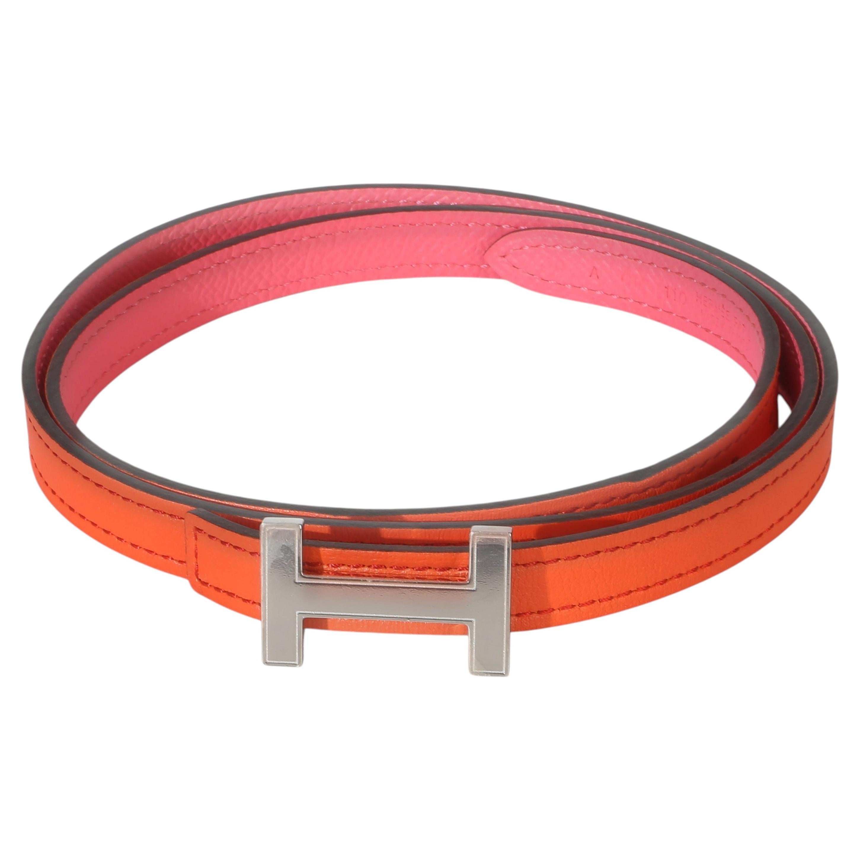 Hermès Rose Azalee Epsom Orange Poppy Swift Focus Belt PHW 80/32 For Sale