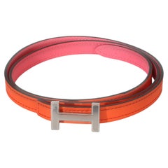 Hermès Rose Azalee Epsom Orange Poppy Swift Focus Gürtel PHW 80/32
