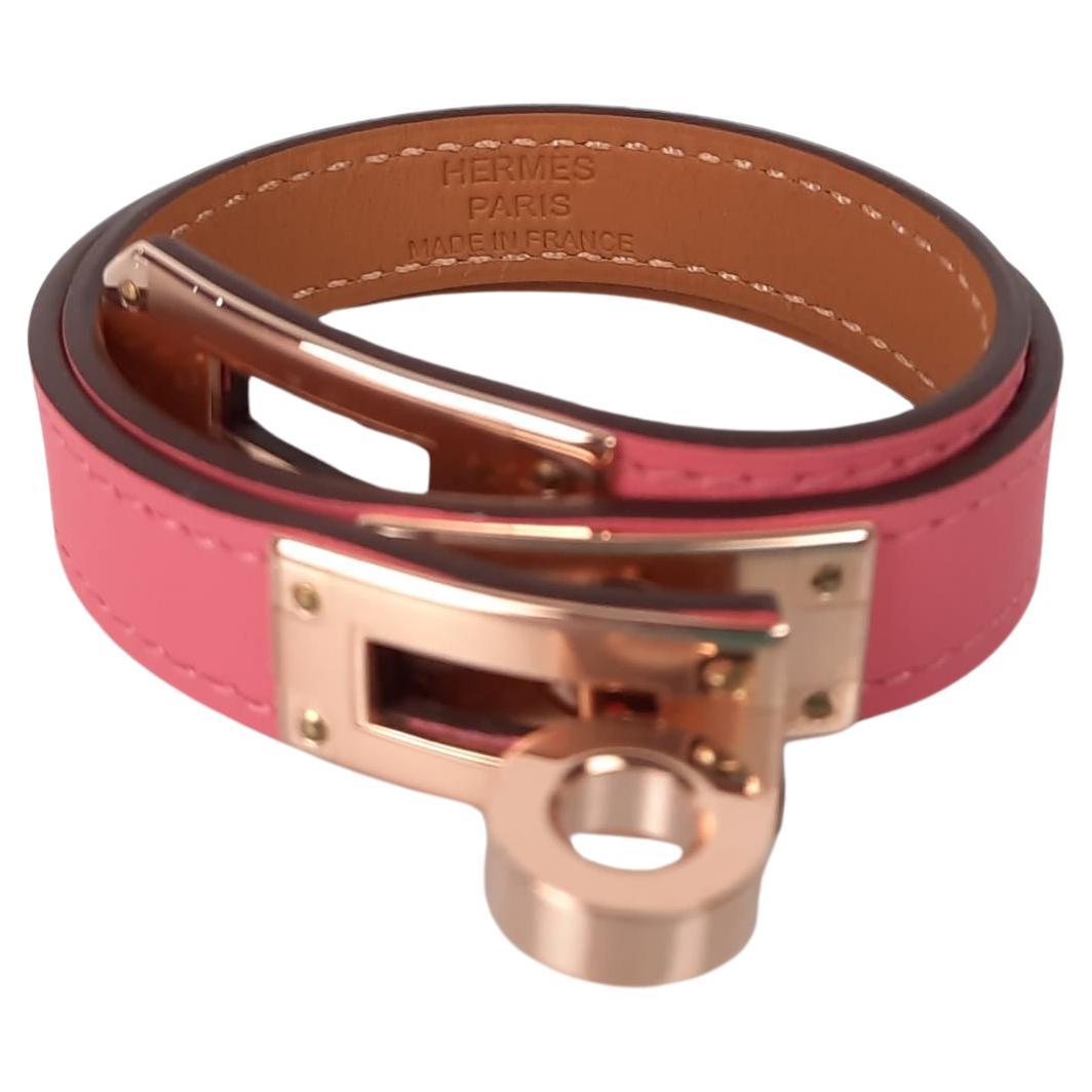 Bracelet Hermès  Kelly Double Tour Rose Azalée  Taille T2 en vente