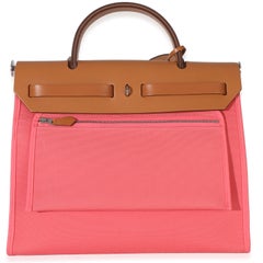 Hermès Rose Azalee Natural Vache Hunter Toile Herbag Zip 31 PM PHW