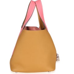 Hermès Rose Azalee Sesame Clemence Casaque Picotin Lock 18 PHW