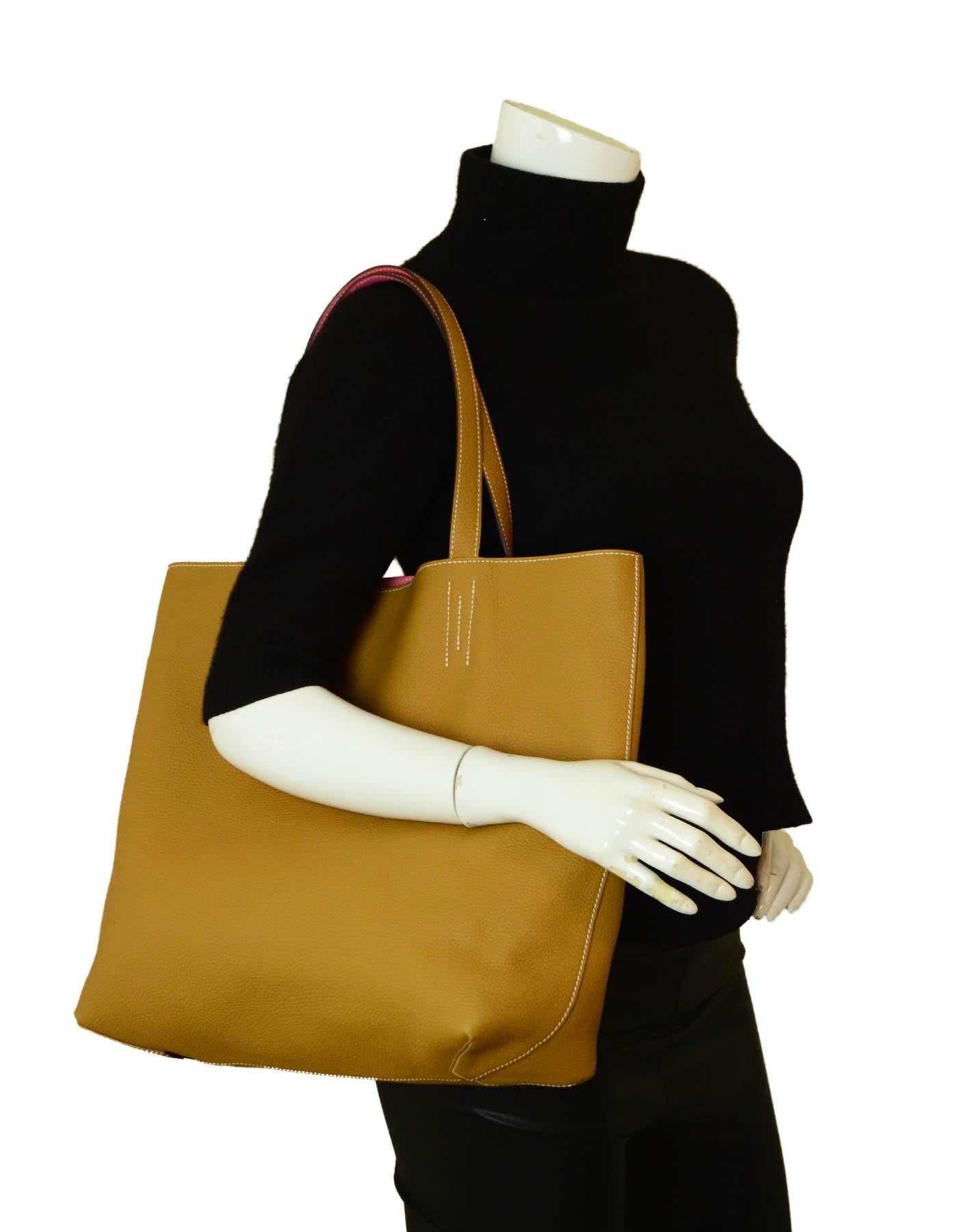 Brown Hermes 2020 Rose Azalee Pink/ Sesame Reversible Leather Double Sens 36 Tote Bag