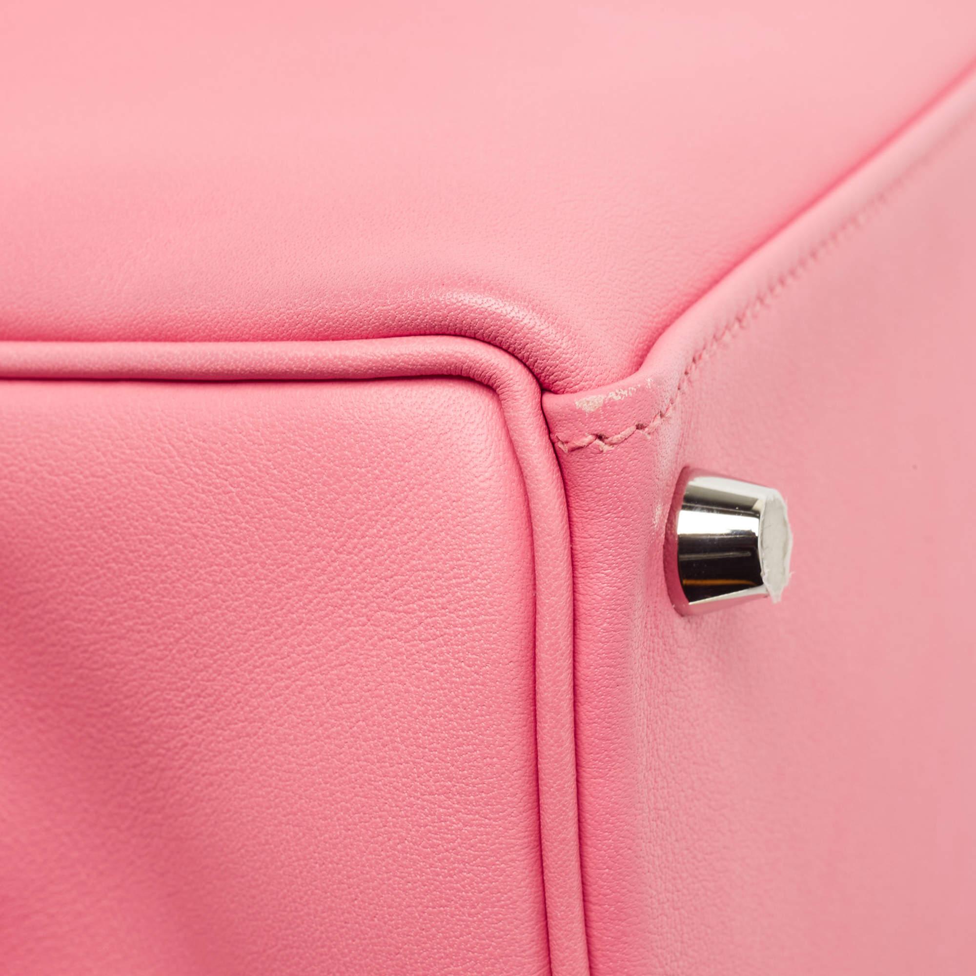 Hermès Rose Azalee Swift Leather Palladium Finish Kelly Retourne 25 Bag 9