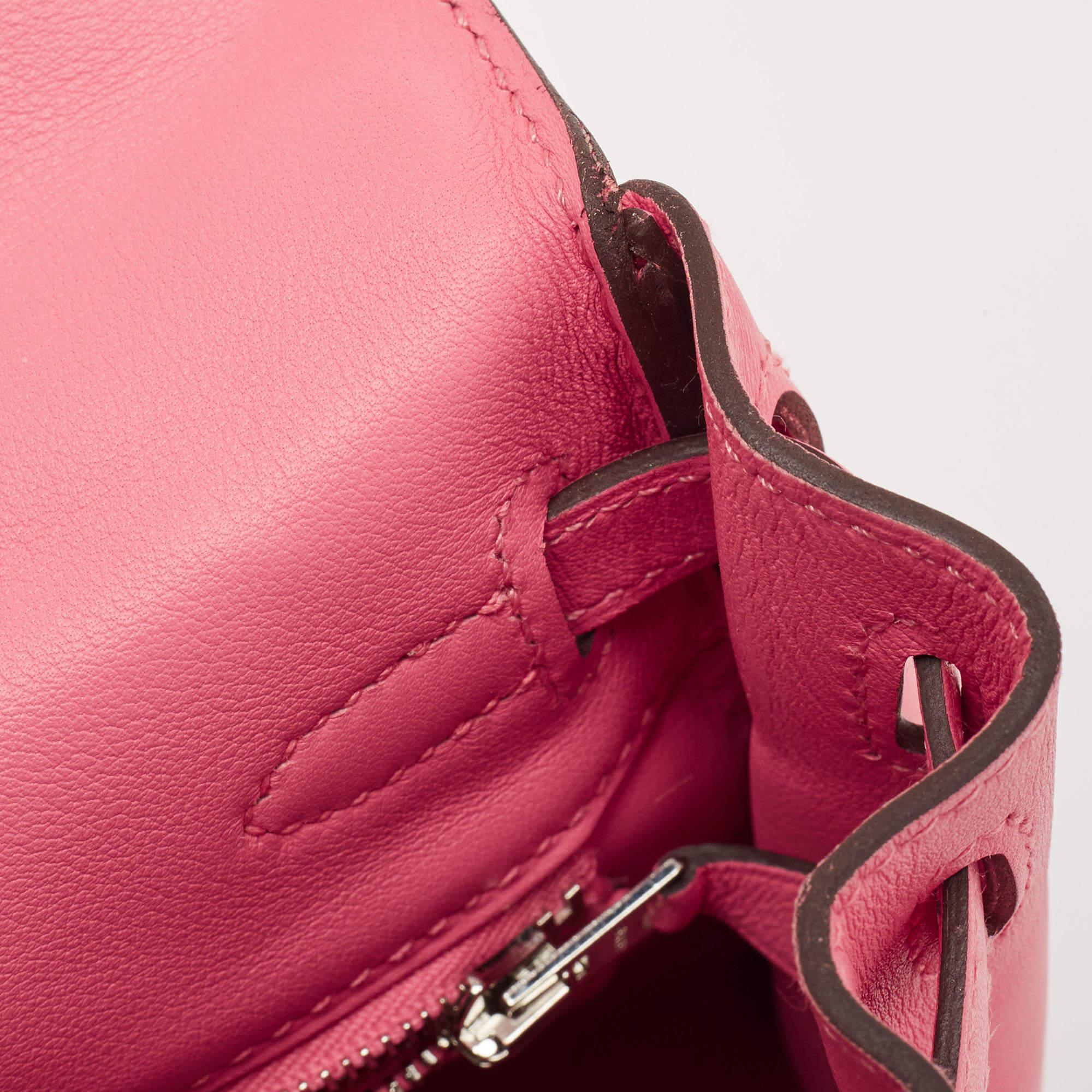Hermès Rose Azalee Swift Leather Palladium Finish Kelly Retourne 25 Bag 11
